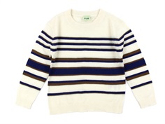 FUB ecru/royal blue striped blouse merino wool